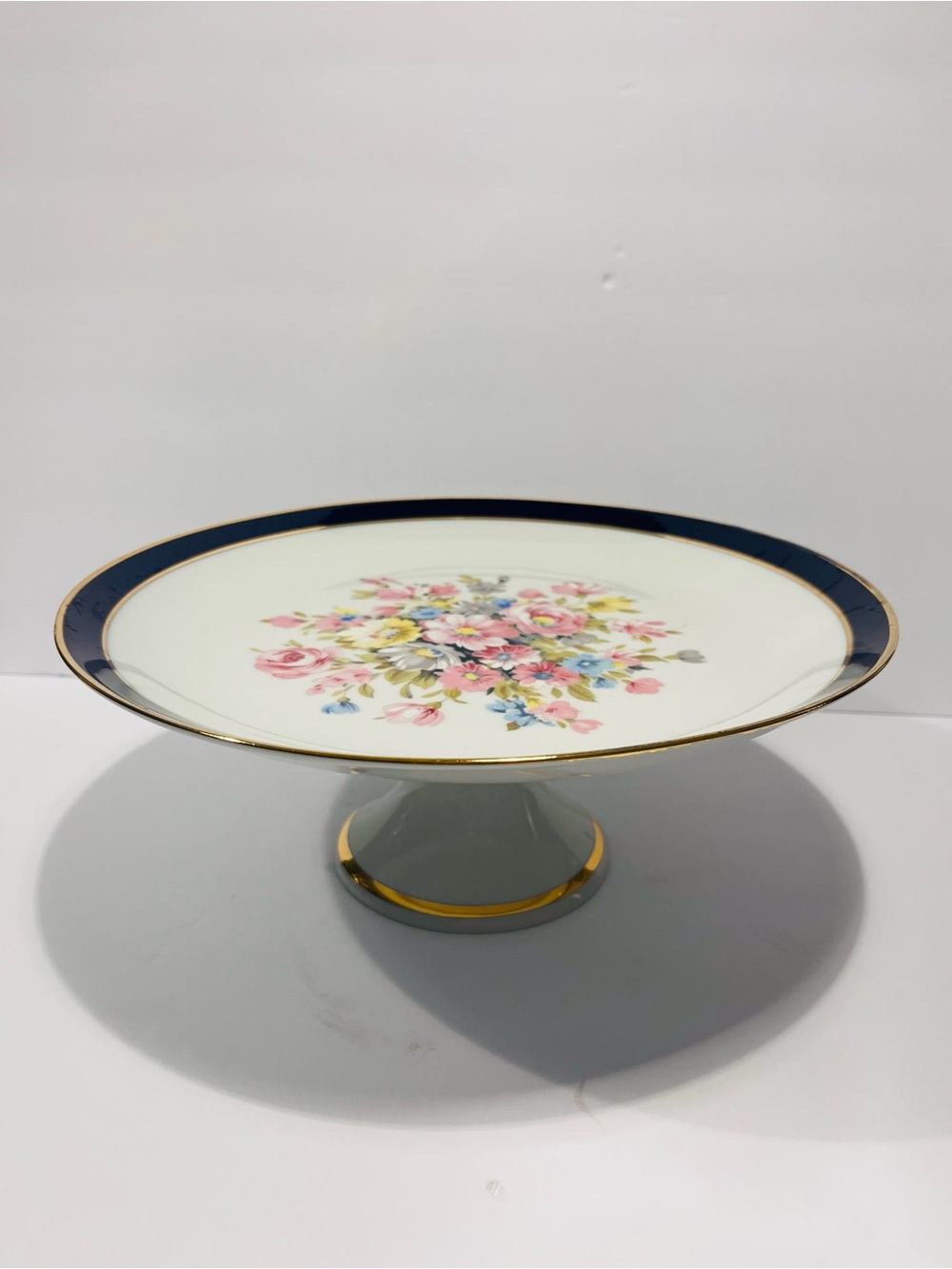 Vintage Bavaria Germany Hand Painted Floral Porcelain Pedestal Cake Stand 11.5”